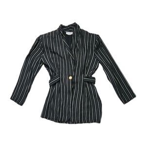 VTG Breakin Hearts Pinstripe Suit Jacket Black White Cream Single Button Sz 5/6